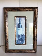 Botella de vino y uvas caja de sombra enmarcada en oro cocina toscana arte pared 14""x10"" barra segunda mano  Embacar hacia Argentina