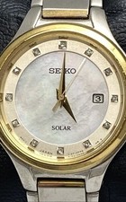 Usado, Relógio feminino Seiko Solar 29mmWR 50M mostrador branco esfregão data diamante acento aço P. comprar usado  Enviando para Brazil