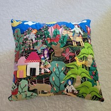 Travesseiro de retalhos colorido artesanal arpillera peruana com design de arte popular comprar usado  Enviando para Brazil