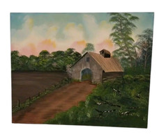 Pintura a óleo original assinada por R. Murray “Berço de milho do vovô” cena de celeiro rústico, usado comprar usado  Enviando para Brazil