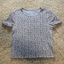 Camiseta feminina azul American Eagle waffle malha manga curta bebê tamanho pequeno comprar usado  Enviando para Brazil