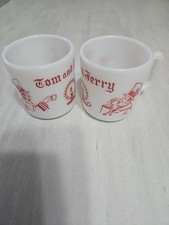 Caneca copo gemada Natal Tom & Jerry vidro leitoso vintage MCM Hazel Atlas comprar usado  Enviando para Brazil