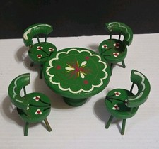 Antigo DOLLHOUSE miniatura 5 peças Conjunto de cozinha jantar mesa 4 cadeiras arte popular verde comprar usado  Enviando para Brazil