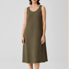 Eileen Fisher Bawełna organiczna Gaza Scoop Shift Sukienka midi na co dzień w kolorze oliwkowym, XS na sprzedaż  Wysyłka do Poland