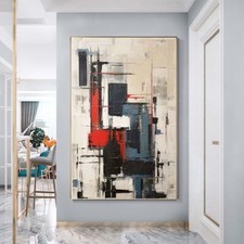 Pintura a óleo vermelha grande feita à mão em tela pintura colorida em tela decoração para casa comprar usado  Enviando para Brazil
