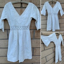Vestido mexicano branco vintage metal zíper hippie boho camponês hippie chique  comprar usado  Enviando para Brazil