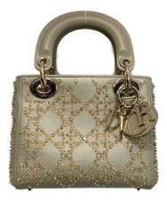 Christian Dior Lady Dior Mini Bolsa de Mão Cannage Couro de Bezerro Bordado #864 comprar usado  Enviando para Brazil