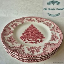 4 pratos de jantar Johnson Bros. VELHOS CASTELOS BRITÂNICOS rosa Natal 103/4". Árvore rosa comprar usado  Enviando para Brazil