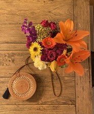 Używany, Okrągła boho rattanowa tkana torba crossbody na sprzedaż  Wysyłka do Poland