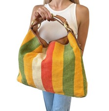 Bolsa Hobo GUCCI Vintage Horsebit Listra Multicolorida Couro Lona Dourada Camelo comprar usado  Enviando para Brazil