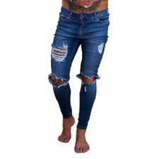 Calça jeans masculina skinny rasgada elástica desgastada calça jeans slim comprar usado  Enviando para Brazil
