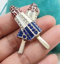 Holiday Lane - Broche de bóia em esmalte vermelho, branco e azul com destaque de cristal novo com etiquetas  comprar usado  Enviando para Brazil