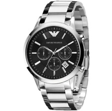Usado, Relógio masculino Emporio Armani cronógrafo aço inoxidável mostrador preto prata AR2434 comprar usado  Enviando para Brazil