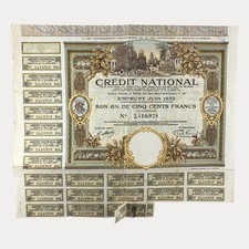 Crédito Nacional da França 1923 por Danos de Guerra - Certificado de Ações Obrigação com Cupom comprar usado  Enviando para Brazil
