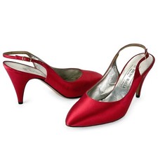 Bombas vintage de cetim vermelho elegantes femininas tamanho 10 Bruno Magali feitas na Itália comprar usado  Enviando para Brazil