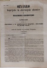 OZNANILO KUPCIJSKE IN OBRTNIJSKE ZBORNICE za KRANJSKO KRONOVINO 1851 / 1852 na sprzedaż  Wysyłka do Poland