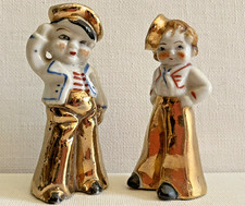 Vintage Lusterware Salt Pepper Shaker Marinha Marinheiro Saudação Militar USN Menino Menina 3" comprar usado  Enviando para Brazil