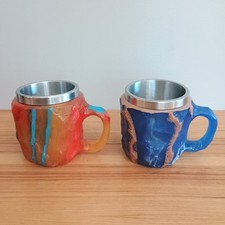 Conjunto de 2 canecas de café de resina cristal mineral azul laranja amarelo comprar usado  Enviando para Brazil