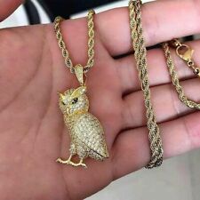 Pingente amuleto de pássaro coruja moisssanita real corte redondo 2 quilates folheado a ouro amarelo 14K comprar usado  Enviando para Brazil