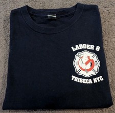 Camiseta masculina azul logotipo patriótico FDNY Tribeca Ladder 8 Ghostbusters EUA 2XL comprar usado  Enviando para Brazil