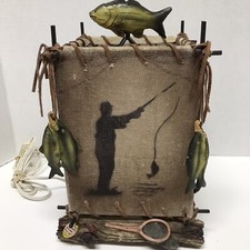 Abajur de mesa pesca tema rústico 10" tecido estampado alto peixe pendurado comprar usado  Enviando para Brazil