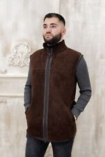 Jaqueta Colete Masculina Marrom Aviador Couro de Carneiro e 100% Real Shearling Gilet, usado comprar usado  Enviando para Brazil