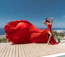 Vestido voador vermelho | Vestido voador para sessão de fotos | Vestido longo de trem | Sessão de fotos comprar usado  Enviando para Brazil