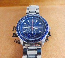 Relógio masculino SEIKO piloto cronógrafo mostrador azul marinho acessórios militares comprar usado  Enviando para Brazil