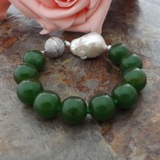 Usado, Pulseira de pérolas barrocas Keshi brancas contas redondas de jade verde profundo natural 7,5" comprar usado  Enviando para Brazil