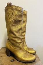 Botas femininas FELMINI couro dourado salto alto no joelho estilo ocidental tamanho 40 AUS 9 comprar usado  Enviando para Brazil