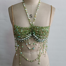 Sutiã feminino verde com miçangas cirristal bralette busto feminino peito arnês colete de festa comprar usado  Enviando para Brazil
