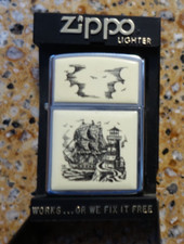 1989 Vintage Zippo Isqueiro Scrimshaw Navio e Farol com Estojo Original #359 D V comprar usado  Enviando para Brazil