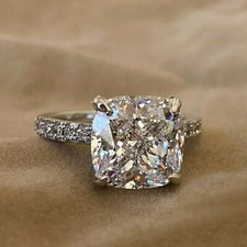 Anillo de compromiso y boda simulado con corte cojín de 3,00 quilates enchapado en oro blanco 14 K segunda mano  Embacar hacia Mexico