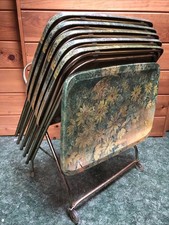 Usado, Bandejas de TV vintage MCM LaVada floral metal suporte de armazenamento conjunto de seis (6) comprar usado Usado, Bandejas de TV vintage MCM LaVada floral metal suporte de armazenamento conjunto de seis (6) comprar usado  Enviando para Brazil