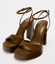 Sandálias femininas Zara plataforma camurça salto madeira biqueira aberta marrom tamanho EUA 7,5 EUR 38 comprar usado  Enviando para Brazil