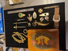 Fobs antigos vintage, broche, pinos, cortador de charuto e caixa, abotoaduras, preenchimento dourado, usado comprar usado  Enviando para Brazil