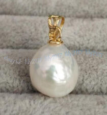 PINGENTE DE PÉROLA BARROCA BRILHANTE 12-13MM AAA+ NATURAL BRANCO MAR DO SUL OURO 14K comprar usado  Enviando para Brazil
