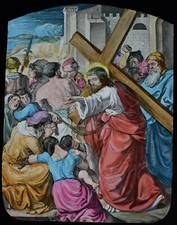 ANTIGUIDADE Lanterna Mágica Slide ESTAÇÕES DA CRUZ NO8 C1890 CRUCIFICAÇÃO DE JESUS comprar usado  Enviando para Brazil