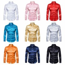 Usado, Blusa masculina de manga comprida tipo seda metálica brilhante com botões mostra fina comprar usado  Enviando para Brazil