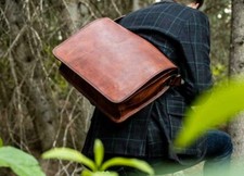 Bolsa satchel de ombro de couro para laptop presente para ele e ela nova carteiro unissex comprar usado  Enviando para Brazil