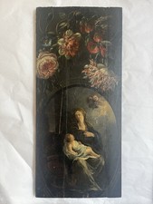 Huile Sur Bois, Vierge à L’enfant Et Fleurs, Fragment Retable XVIIe comprar usado  Enviando para Brazil
