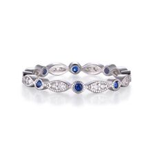 Anel feminino prata esterlina 925 corte brilhante safira azul e branca Eternity comprar usado  Enviando para Brazil