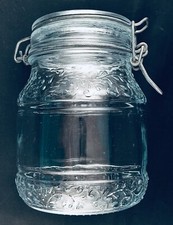 VINTAGE FLORAL ENSEADA FIO DE VIDRO TRANSPARENTE FARDO FARDO FRASCO DE ARMAZENAMENTO PRESERVAÇÃO 1 LITRO ITÁLIA, usado comprar usado  Enviando para Brazil