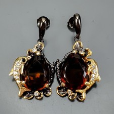 Brincos de quartzo conhaque natural 37 quilates joalheria prata esterlina 925/E125794 comprar usado  Enviando para Brazil