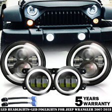 Faróis de LED redondos 7" + kit combo de luzes de neblina 4" para Jeep Wrangler JK 2007-17+ comprar usado  Enviando para Brazil