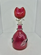 HTF Vintage MCM Blenko Vidro Para Arco-íris Decantador Cranberry Com Folha Aplicada comprar usado  Enviando para Brazil