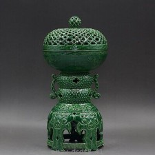 Queimador de incenso chinês Qing porcelana esmalte verde esmeralda 11,2" oco comprar usado  Enviando para Brazil