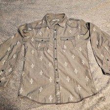 Camisa masculina Beans & Bones M cinza manga longa preta pérola encaixe bolso com aba comprar usado  Enviando para Brazil
