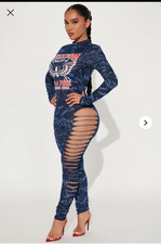 Macacão Fashion Nova Azul Selvagem e Livre Manga Longa Perna Magra M comprar usado  Enviando para Brazil