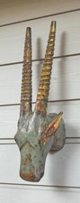 Decoração de parede de madeira esculpida à mão cabeça de veado busto estatueta pintada bem comprar usado  Enviando para Brazil